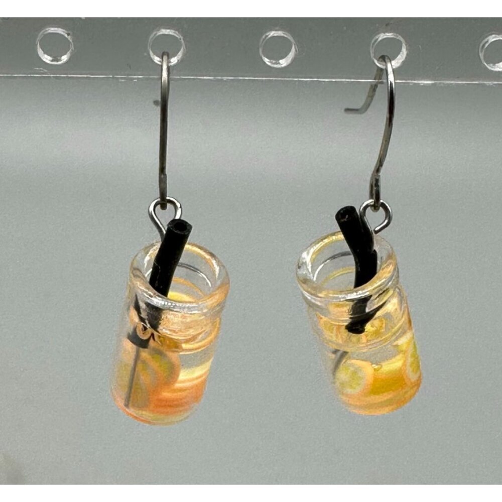 3/$30 Mini Lemonade Earrings Orange Slice Dangle Hook Fruit Drink Novelty